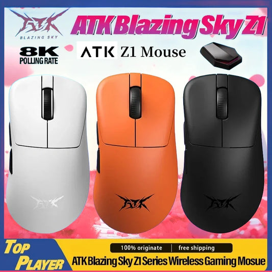 ATK Z1 Pro Max Ultra Wireless Gaming Mouse PAW3950, 8K Polling Rate, 0.39ms Low Latency, 30,000 DPI Ergonomic Gaming Mouse