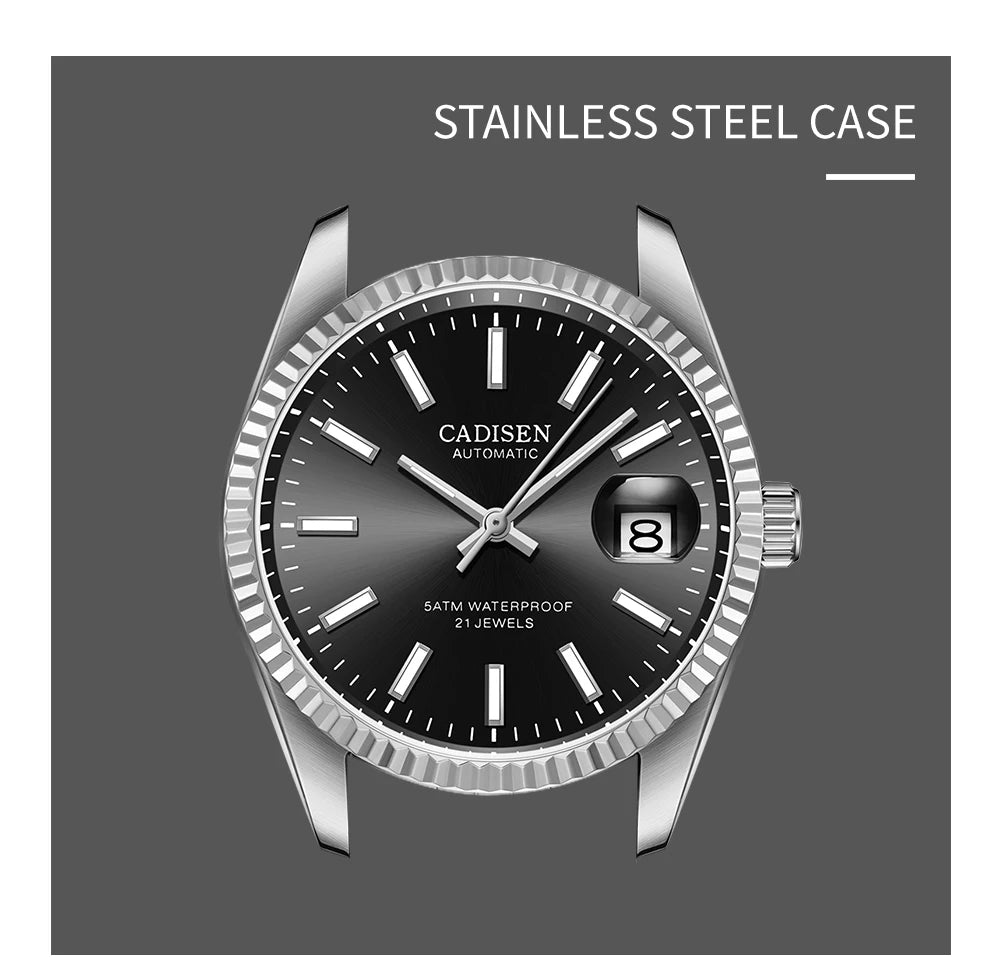 CADISEN Men Mechanical Watch Top Brand Luxury Automatic Watch Business Stainless Steel Waterproof Watch Men Relogio Masculino
