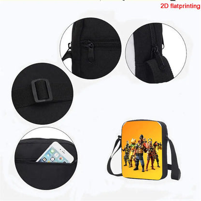 FORTNITE 3-Piece Lightweight Backpack Set with Front Pocket, Crossbody Bag & Pencil Case for Ages 5-9 Boys and Girls, Includes Free 3D Printed Keychain