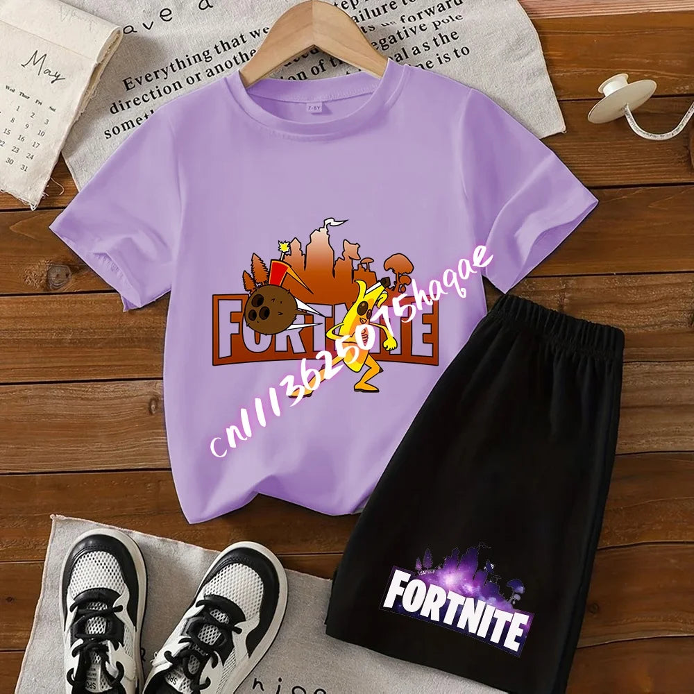 Fortnite Series T-Shirt- und Shorts-Set für Kinder, Hot-Game-Oberteil und Hose, sommerliches, niedliches Homewear-Loungewear-Outfit, Geburtstagsgeschenk