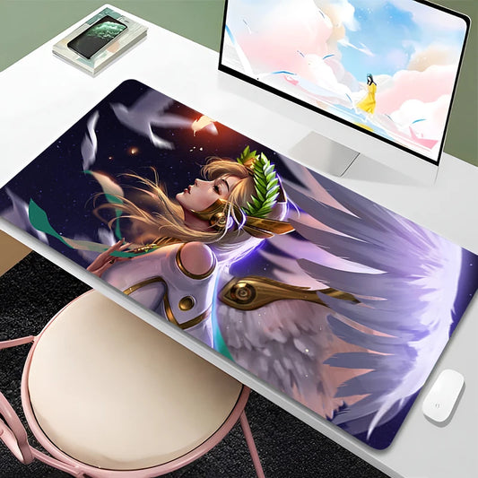 Tapete de rato Overwatch Mercy para PC Gamer, gabinete, kawaii, XXL, tapete de teclado com rapariga anime sensual, acessórios gaming para portátil e tapete de secretária