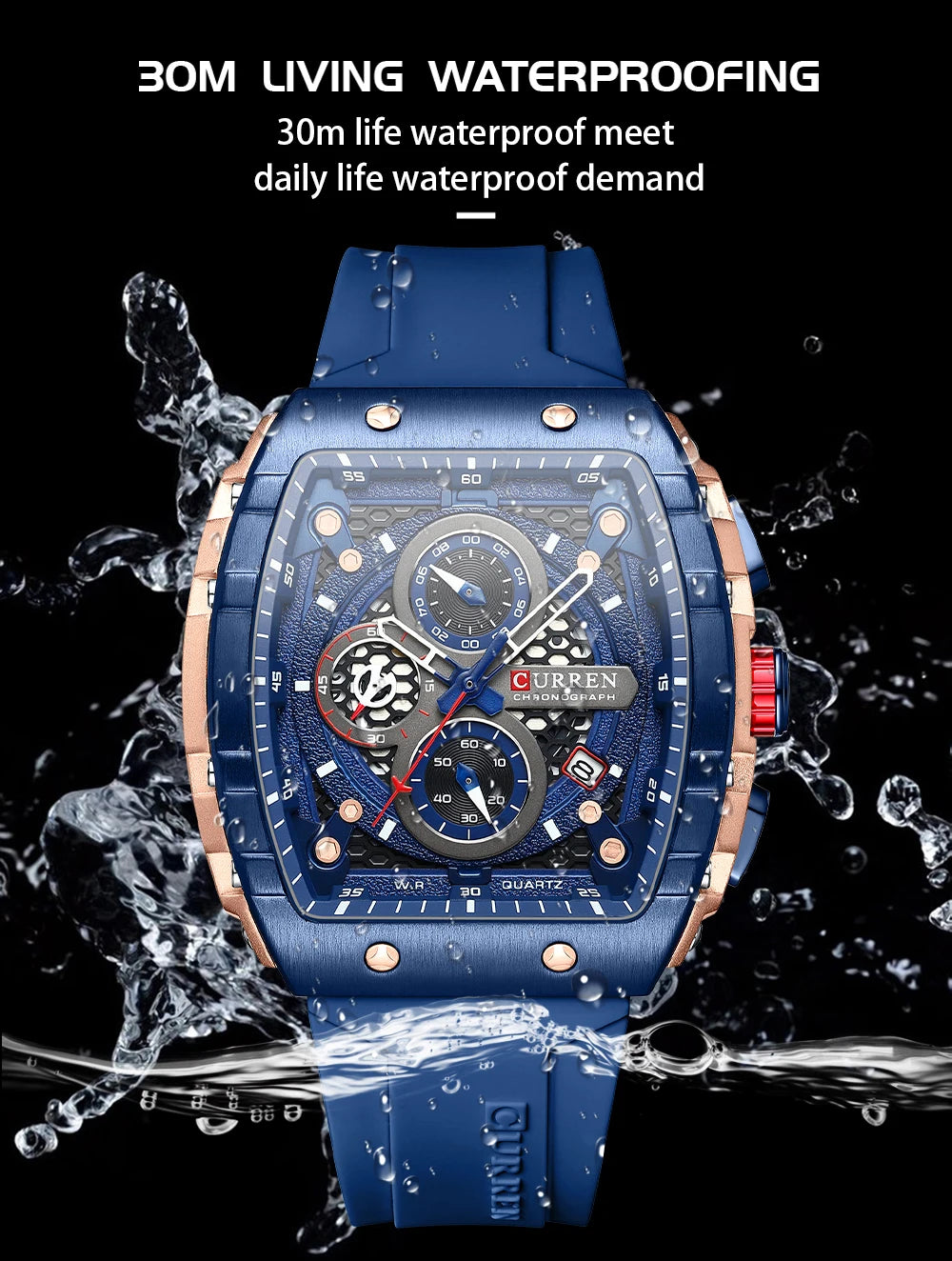 CURREN Men’s Luxury Square Quartz Chronograph Watch Waterproof, Luminous Dial & Date Display