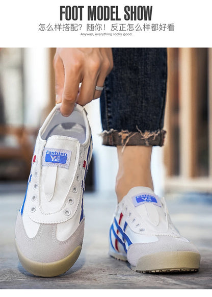 Men's Classic Running Shoes Lace Up Flat Bottom Sports Shoes Soft Sole Walking Gym Breathable Couple Casual Canvas Tennis Shoes
