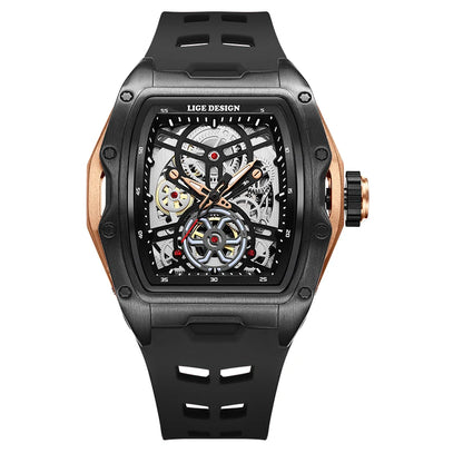 LIGE New Watches Mens Skeleton Mechanical Automatic Watch Top Brand Luxury Luminous 30M Waterproof Watch For Men reloj hombre