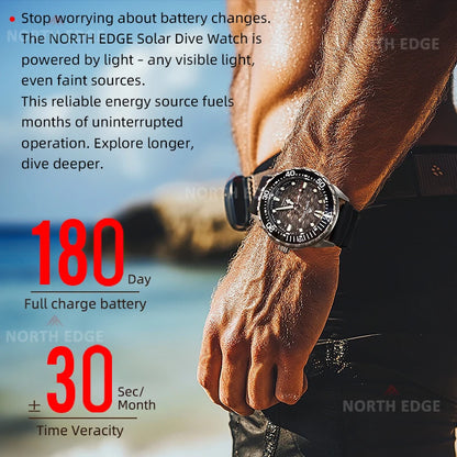 NORTH EDGE 2025 NEW+ TRITON-TI Titanium Solar-Powered Diving Watch Luxury Quartz Watches for Men 300M Waterproof 180+ Day Power