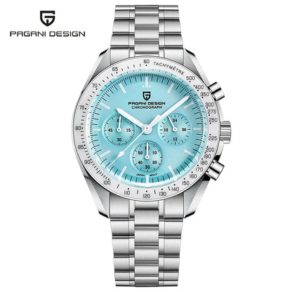 Zegarek męski PAGANI DESIGN „New Moon” – luksusowy zegarek kwarcowy, chronograf, szkło szafirowe z powłoką antyrefleksyjną, ceramiczna ramka, świecące wskazówki