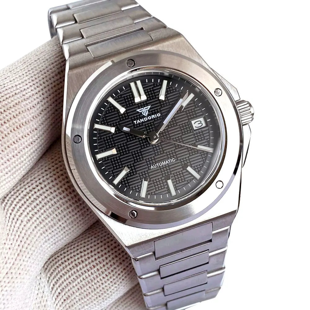 Tandorio Neue schwarze luxuriöse Business-Herrenuhr im Engineer-Stil, mechanisch, Saphirglas, 100m wasserdicht, NH35A Automatikuhren