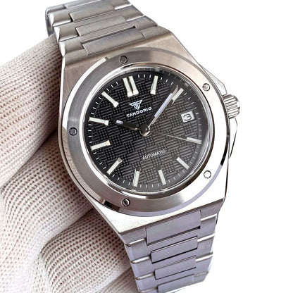 Tandorio Neue schwarze luxuriöse Business-Herrenuhr im Engineer-Stil, mechanisch, Saphirglas, 100m wasserdicht, NH35A Automatikuhren