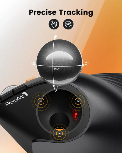ProtoArc EM05NLWireless Trackball Mouse Rechargeable Bluetooth Ergonomic Vertical Rollerball Mouse for Computer iPad Mac Windows