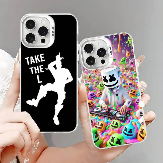 Cover F-Fortnites color argento per iPhone 17 16 15 14 13 12 11 Pro Max Plus