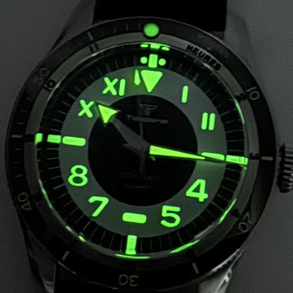 Tandorio NH35A PT5000 Mechanical Mens Watch 20BAR Waterproof Sapphire Luminous Red Black Dial Stainless Steel Bracelet New Clock