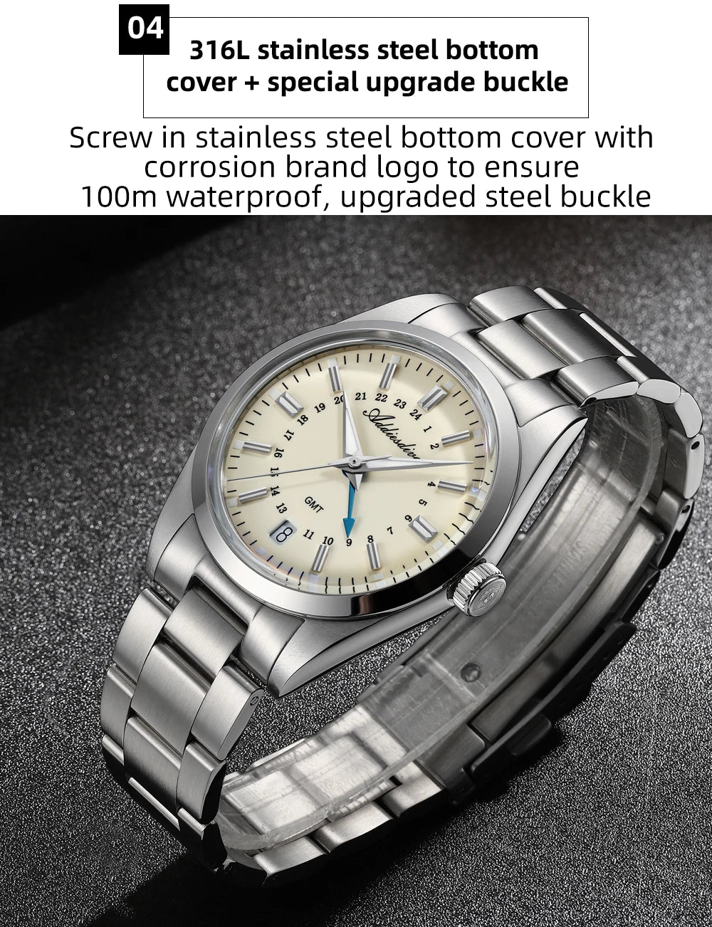 ADDIESDIVE Hot Brand 36mm Luxury GMT Watch Gift for Men 10Bar Waterproof BGW9 Super Luminous 316L Stainless Steel Quartz Watches