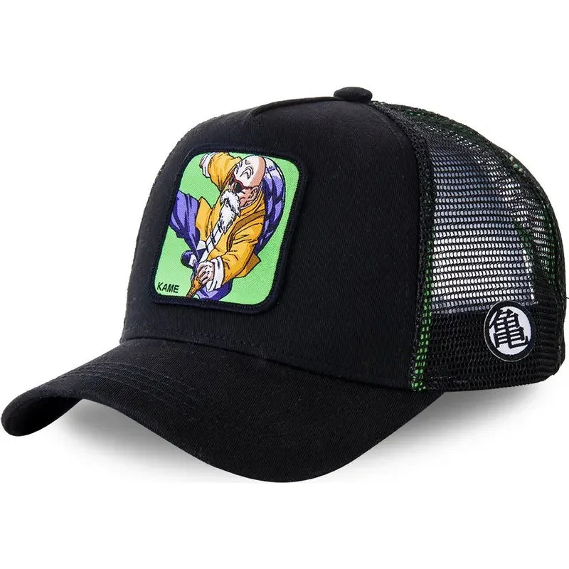 Dragon Ball Son Goku sapka, nyári utazós csúcsos sapka, férfi hímzett hip-hop stílusú napellenzős, állítható trucker hálós sapka