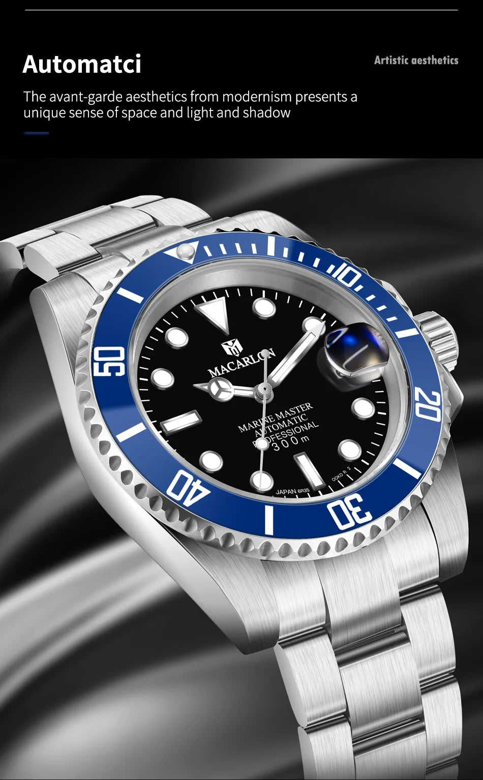 MACARLON Design New 41mm Mechanical Watch for Men Sapphire Glass Luminous Stainless Steel Waterproof China NH35 Automatic Watch TOP