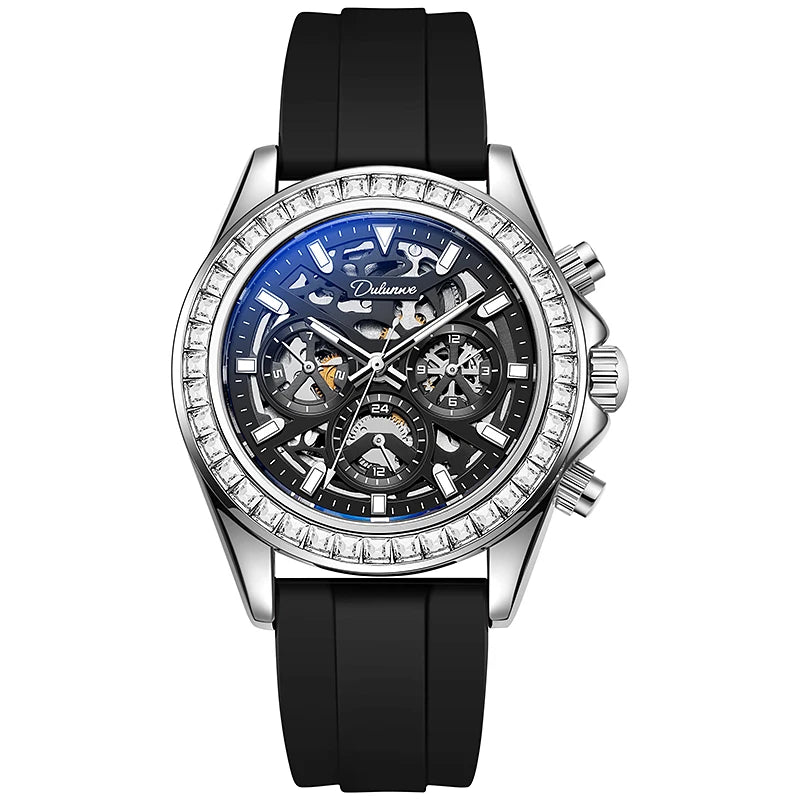 Diamond Bezel Stainless Steel Automatic Watch Fashion Mulitfunction Waterproof Luminous Mechanical Watches for Men