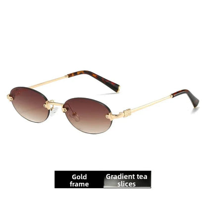 Frameless Ellipse Sunglasses, UV400 Protection Lightweight Design, Fashionable for Daily Wear & Outdoor