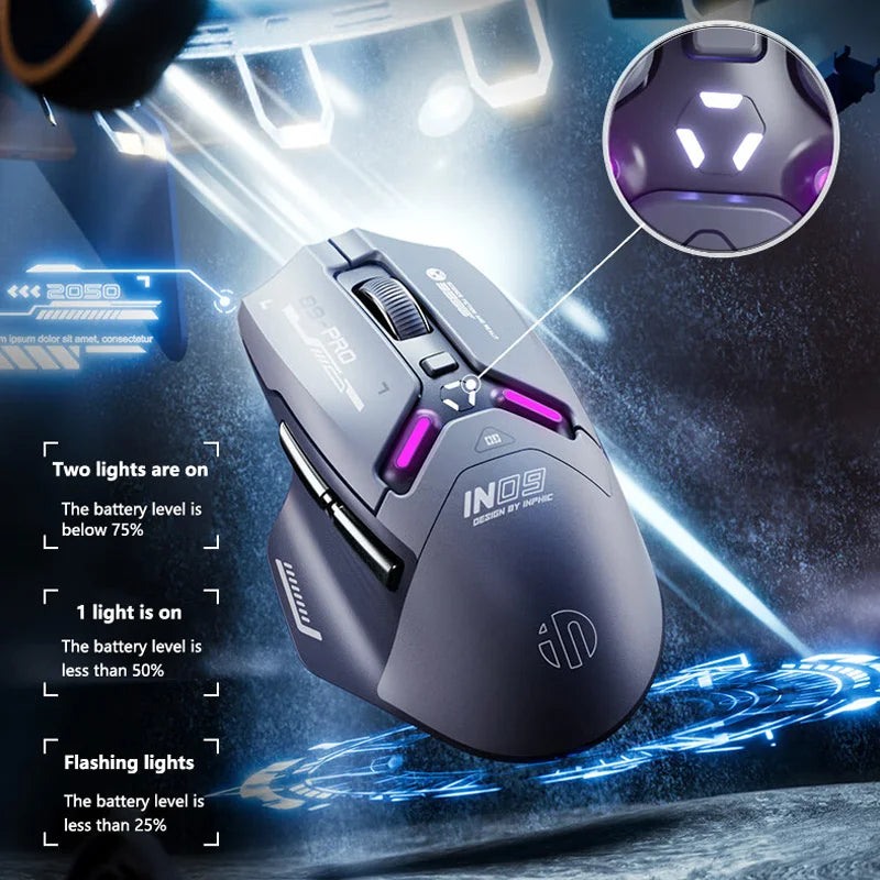 Inphic IN9PRO Wireless Gaming Mouse 26000DPI 8K Polling Rate Bluetooth 5.0 Wired 2.4G Tri-mode RGB Ergonomic Gaming Mouse