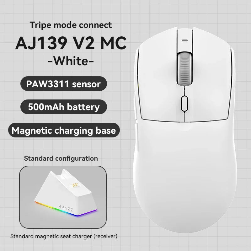 Mouse de gaming wireless AJAZZ AJ139 V2 MC/AJ139 PRO, senzor PAW3311/PAW3395, 12000DPI/26000DPI, 500mAh, mouse Bluetooth pentru PC