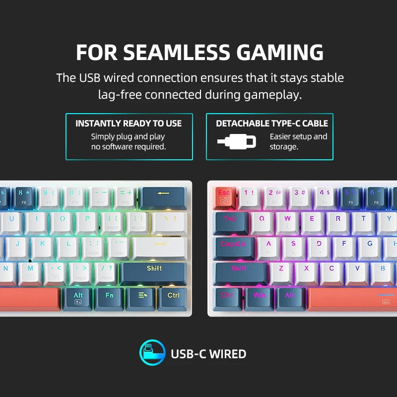 K500-B61 Machenike Mini teclado mecánico, formato 60%, 61 teclas, teclado gaming con cable, teclas totalmente hot-swappable y retroiluminación RGB
