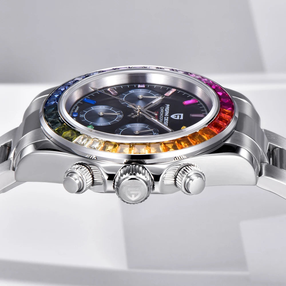 PAGANI DESIGN herenhorloge – Model met gekleurde wijzerplaten, luxe quartz-polshorloge, chronograaf met een uurwerk