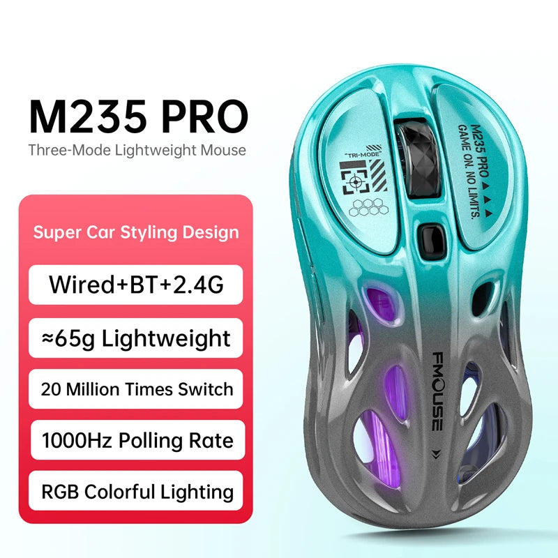 Mouse gaming RGB tri-mode wireless 2.4G, design gol și ușor, cu iluminare Chroma, cu fir și Bluetooth, controller mouse e-sports