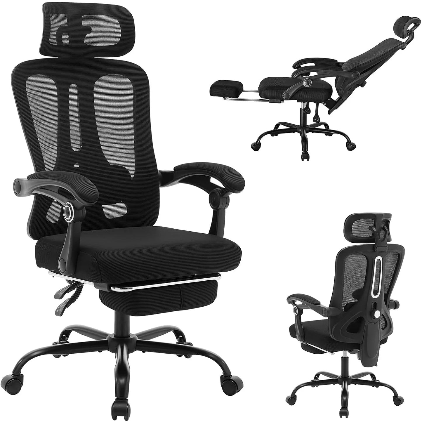 Ergonomic Office Chair With Adjustable Lumbar Support & Footrest, High-Back Mesh Gaming Chair With Tilt Mechanism For Home