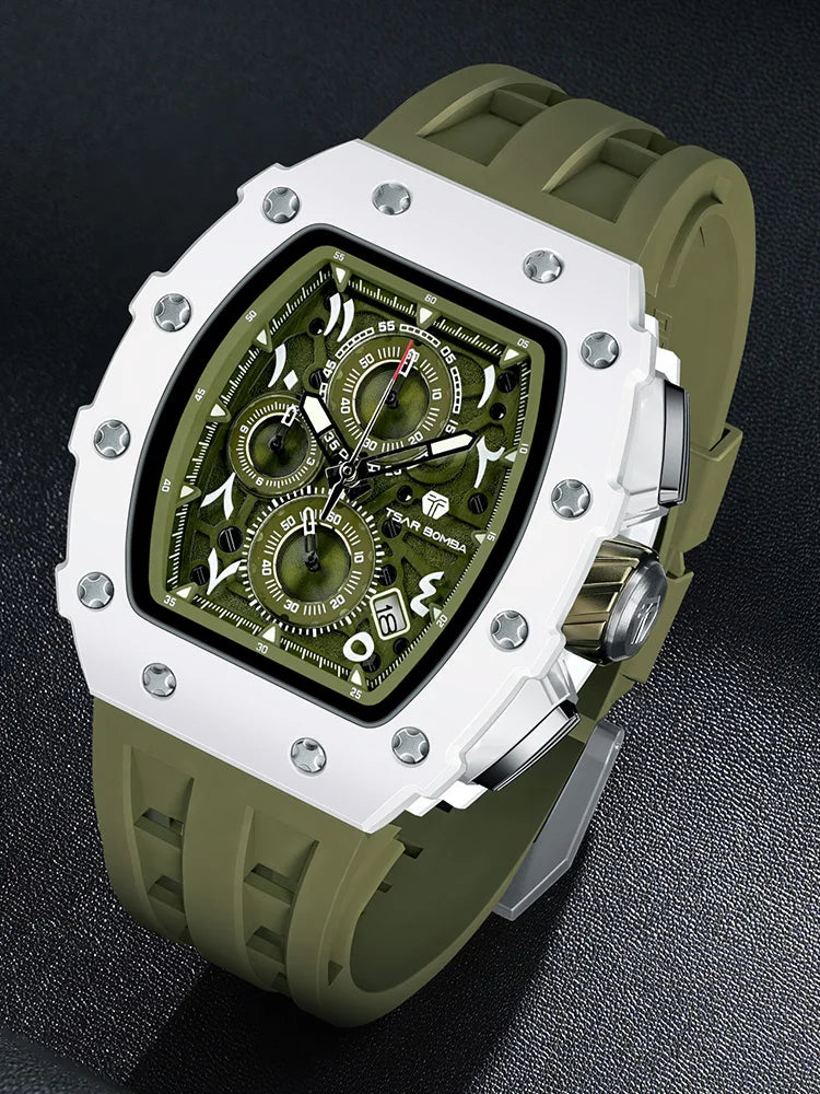 Reloj TSAR BOMBA para hombre, marca de lujo, diseño tonneau, impermeable, de acero inoxidable, reloj de pulsera de moda rectangular para hombre