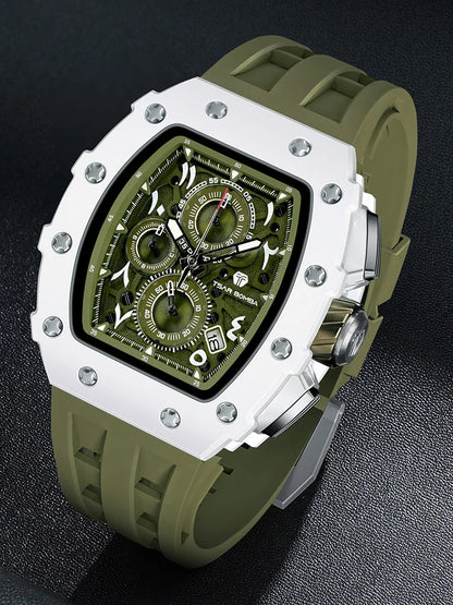 Reloj TSAR BOMBA para hombre, marca de lujo, diseño tonneau, impermeable, de acero inoxidable, reloj de pulsera de moda rectangular para hombre