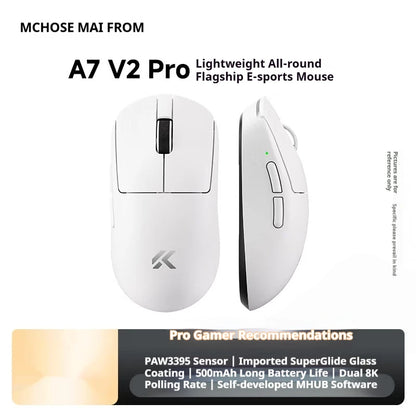 Mouse wireless MCHOSE A7 V2 Ultra+ Tri-Mode ultraleggero Paw3950 Ti 42000dpi 500mah per PC, esports e laptop, accessori gaming