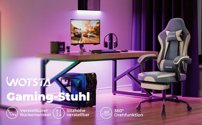 Sedia da gaming WOTSTA con poggiapiedi, sedia gamer ergonomica con cuscino lombare e poggiatesta, sedia per computer regolabile in altezza