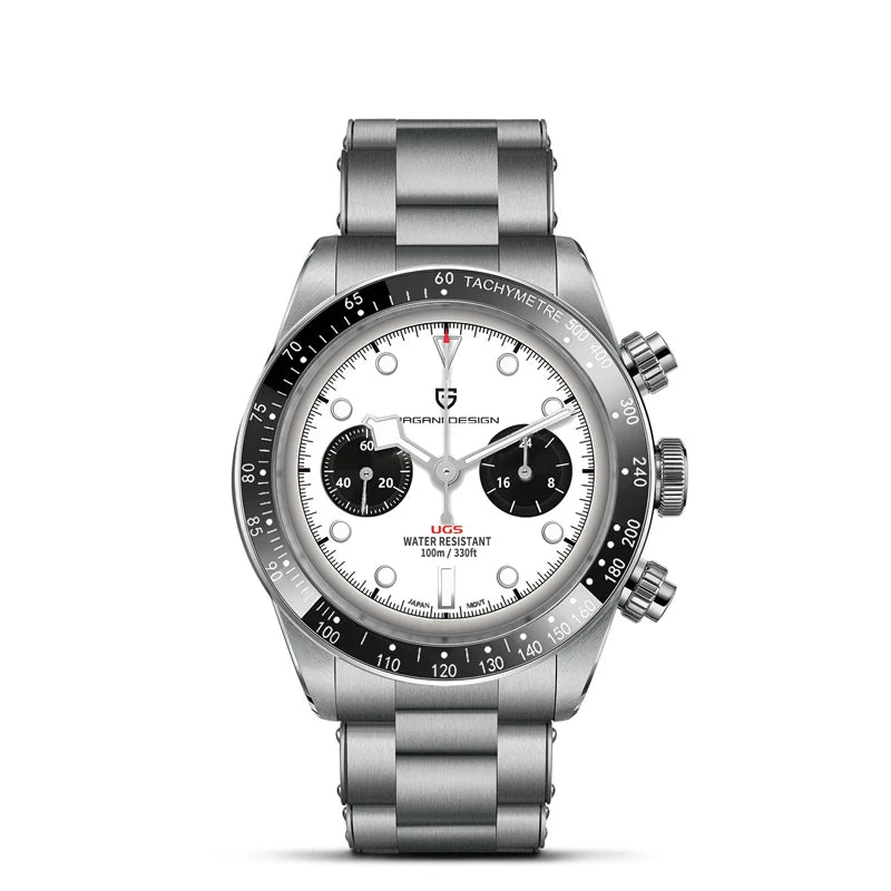 Vyriškas laikrodis „PAGANI DESIGN“ „Panda“ – prabangus kvarcinis chronografas, atsparus vandeniui, safyro stiklas su antirefleksine danga, šviečiantis sportinis laikrodis