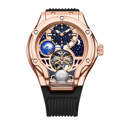 ase Autoy HANBORO Men’s Luxury Automatic Skeleton Watch  Rose Gold Starry Sky Moon Phase Mechanical WristwatchHollow Flywheel Moon Phxury Space Theme Sports Watch 980