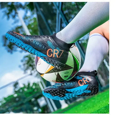 Ghete de fotbal pentru copii cu vârf anti-coliziune, închidere cu șireturi, crampoane scurte antiderapante, rezistente la uzură și respirabile, pentru joc pe iarbă în aer liber
