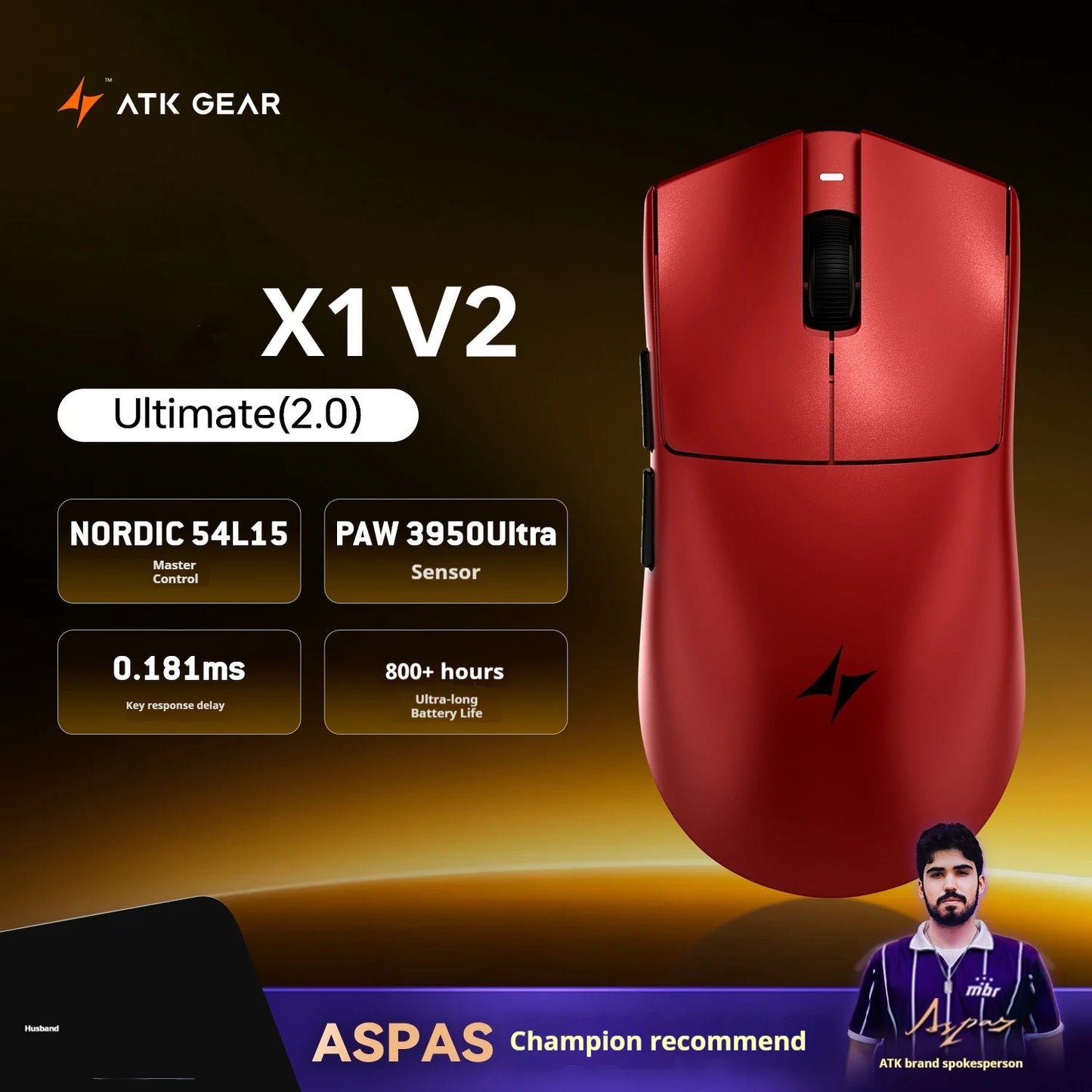 ATK X1 V2 Ultimate 2.0 безжична мишка Paw3950 Utrla 54g лека 750ips 0.163ms ниска латентност 650ips геймърски нов аксесоар подаръци