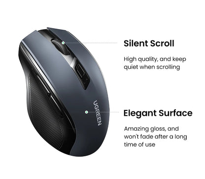 Bezdrátová myš UGREEN Bluetooth 5.0, ergonomická myš 4000 DPI se 6 tichými tlačítky pro MacBook, tablet, notebooky, počítač PC, 2.4G myš