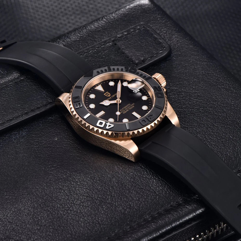 PAGANI DESIGN Luxury Mechanical Automatic Men's Watch Rose Gold Ceramic Rotating Frame Top Business watches for man reloj hombre