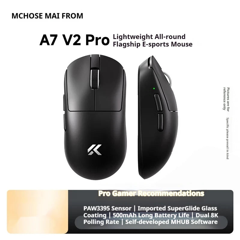 Mouse wireless MCHOSE A7 V2 Ultra+ Tri-Mode ultraleggero Paw3950 Ti 42000dpi 500mah per PC, esports e laptop, accessori gaming