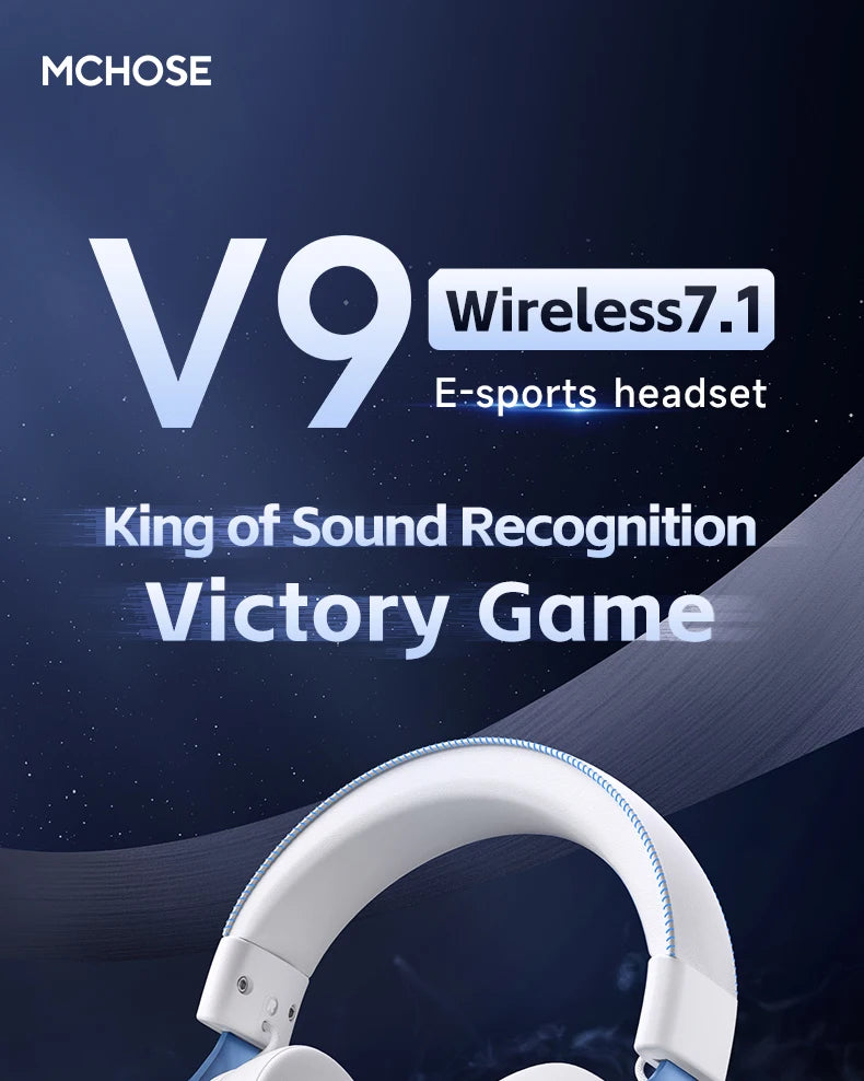 MCHOSE V9 Pro Wireless Gaming Headset 7.1 Surround Sound, Bluetooth 5.3 Headphones with Noise Cancelling Mic, Low Latency PC Gaming Headset
