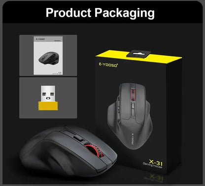 E-YOOSO X-31 USB 2.4G trådløs gamingmus i stor størrelse til store hænder PAW3212 4800 DPI 5 knapper til gamere, computer, bærbar og PC
