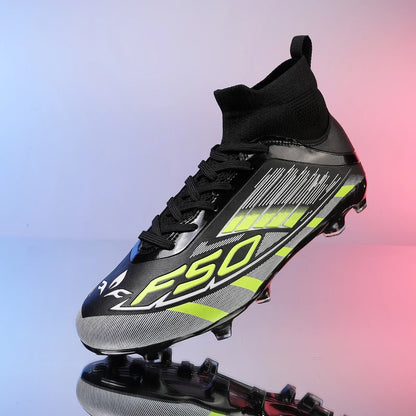 Nouvelles chaussures de football professionnelles pour hommes, chaussures de sport à cheville haute, chaussures de football TF/FG pour garçons, unisexes, antidérapantes, confortables
