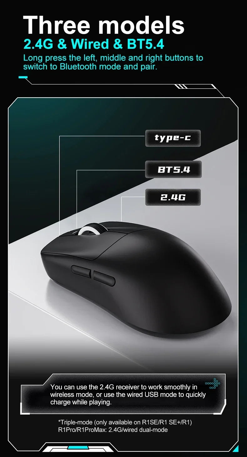 VXE Dragonfly R1 Pro MAX 2.4G WirelessGaming Mouse PAW3395 26000DPI 3-mode Connection with Low Latency Wired Gaming Mouse