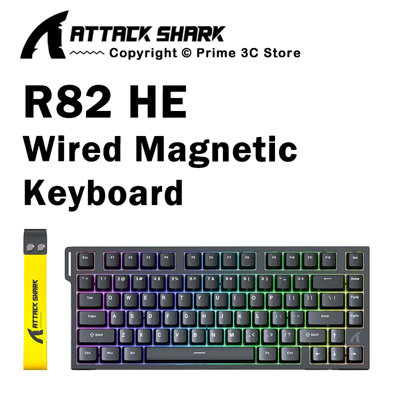 ATTACK SHARK R82 HE Teclado Magnético com Fio 75% RGB 8000Hz Rapid Trigger Atuação de 0.005mm Teclado Gaming
