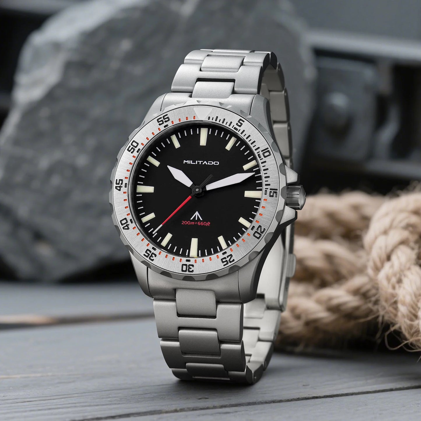 Militado ML16 Quartz Watch VH31 Sweep Movement Sapphire Super Luminova Watches Stainless Steel 200m Waterproof Wristwatch