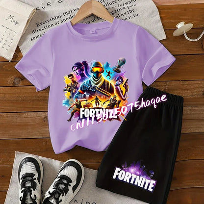 Hot Fortnites Kids T Shirt Shorts Set Cartoon Figure Printed T Shirts Children Tops Summer Casual Sportswear Kids Boys Clothing