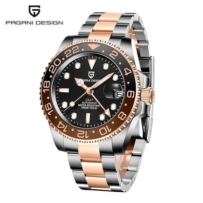 PAGANI DESIGN 40MM GMT Reloj para hombre de lujo con cristal de zafiro AR, reloj mecánico con bisel cerámico, automático, resistente al agua 100M, reloj de regalo