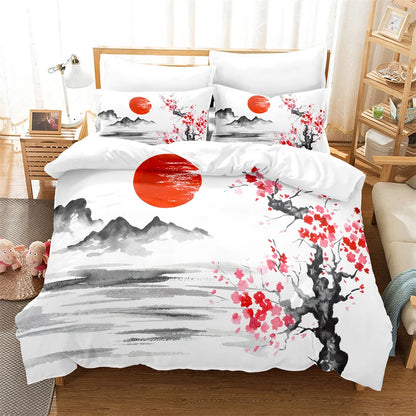 Juego de funda nórdica con pintura de bambú, ropa de cama de estilo chino, conjunto juvenil de lino para cama Queen Size, funda para edredón, ropa de cama de moda