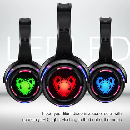 Cuffie wireless Silent Disco RF LED DJ Party 863–865MHz/915MHz con illuminazione LED a 3 canali e batteria da 10H