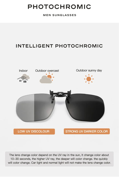 CAPONI New Sunglasses Clip For Men Square Polarized Photochromic Glasses Clip Flipped Up Protect Eyes Light Clip On Frame BS1103