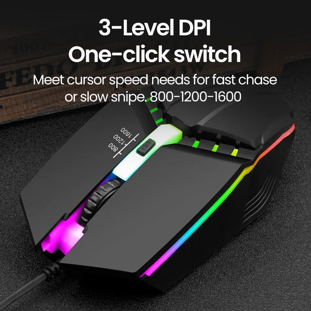 Ενσύρματο RGB Gaming Ποντίκι USB με Οπίσθιο Φωτισμό, Αθόρυβη Λειτουργία, LED Φωτισμό, 1600DPI, για Desktop PC, Notebook, Υπολογιστή, Σπίτι και Γραφείο