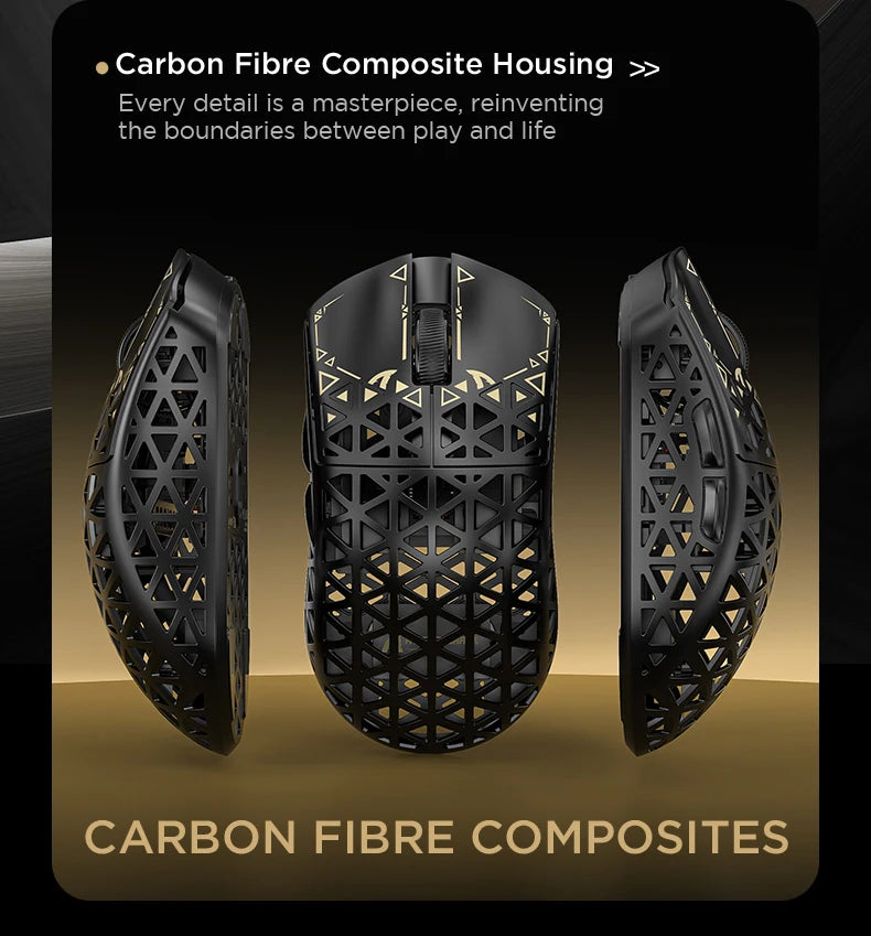 Mouse de gaming wireless ATTACK SHARK R5 Ultra Carbon Fiber, senzor de gaming PixArt PAW3950MAX, 42000DPI, 8000Hz, MCU Nordic 52840
